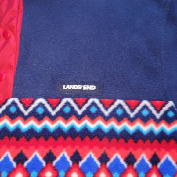 Lands End Womens Aztec Fleece Pullover Navy Blue & Red NWOT - Picture 10 of 11